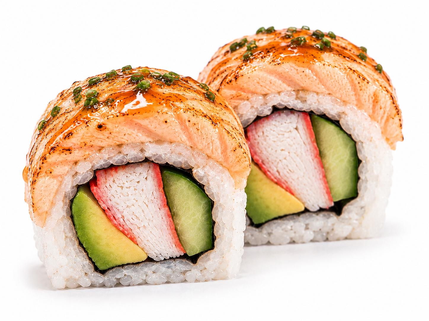 Flambé crab salmon roll